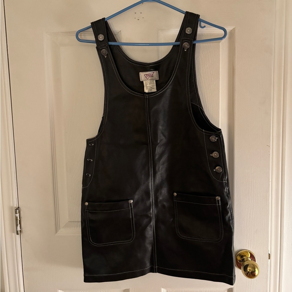 French Toast Black Faux Leather Overall Dress